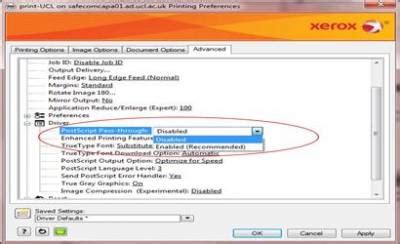 The job was not printed because the postscript option is not enabled.  ...