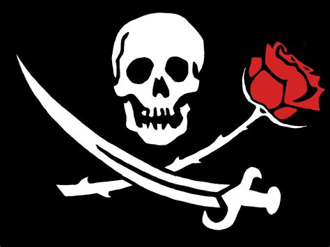 The jolly roger. Originally, pirates used a fiery red flag on top of their ship masts to symbolize bloodshed and the concept of no mercy. However, during the 1500s, many pirates changed the color of their flag from red to black and added the white skull and crossbones emblem to them. That was the true initiation of the Jolly Roger Flag. 