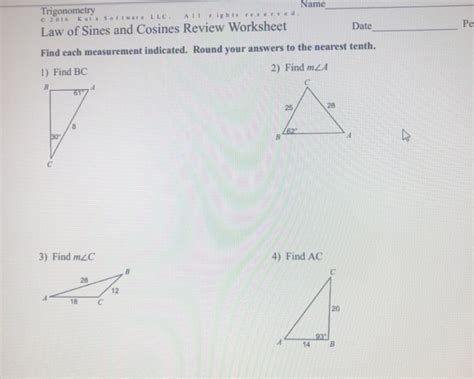 Worksheet by Kuta Software LLC Kuta Software - Infinite Precalculus The Law of Sines Name_____ Date_____ Period____-1-State the number of possible triangles that can be formed using the given measurements. 1) m A 31°, c mi, a mi Two triangles.