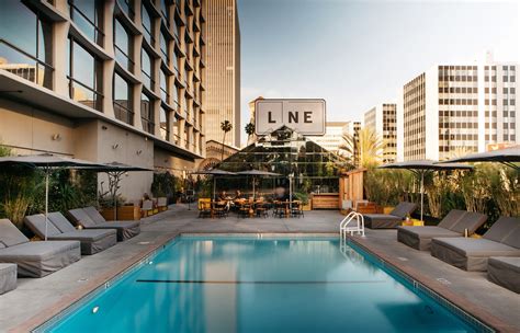 The line hotel. Bottom Line. Located in Los Angeles' Koreatown, The Line is an upscale design hotel with modernist interiors and a host of off-beat amenities. The scene here is young and hip, with two trendy restaurants, a cafe, and a nightclub popular with locals. There's also an outdoor pool, Linus bike lending service, and a design shop. 