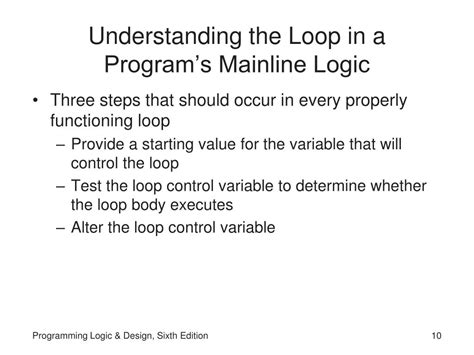 Bundle: Programming Logic and Design, Comprehensive + Microsoft&reg. Visual Studio&reg. Pro 90 day Trial Software (7th Edition) Edit edition Solutions for Chapter 5 Problem 2RQ: The loop that frequently appears in a program’s mainline logic _____. a. always depends on whether a variable equals 0 b. works correctly based on the same …. 