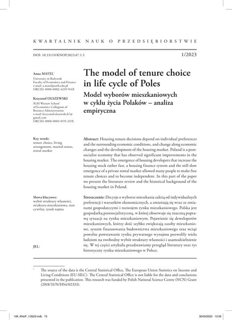 The model of tenure choice in life cycle of Poles