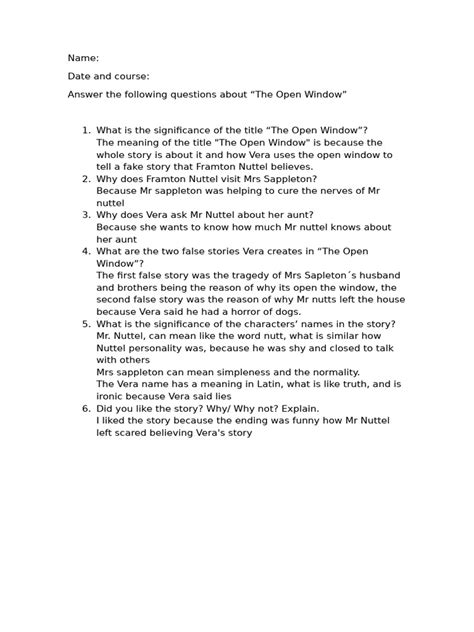 The open window questions and answers quizlet. .  The Open Window Questions and Answers The Q...