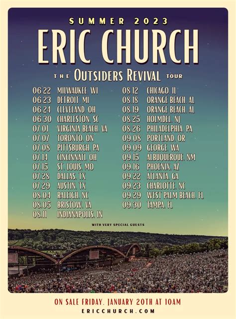 Get the Eric Church Setlist of the concert at Budweiser Stage, Toronto, ON, Canada on July 7, 2023 from the The Outsiders Revival Tour and other Eric Church Setlists for free on setlist.fm!. 
