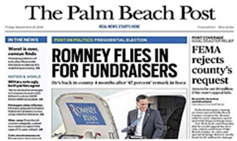 The Palm Beach Post, West Palm Beach, Florida. 284,336 likes · 9,404 talking about this. Have a story tip or idea? Please email breakingnews@pbpost.com or call 561-820-4401.. The palm beach post