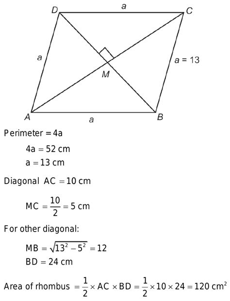 The perimeter of a rhombus is 52cm. If one of its diagonal is …