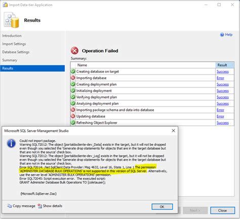 The permission administer database bulk operations is not supported in this version o...