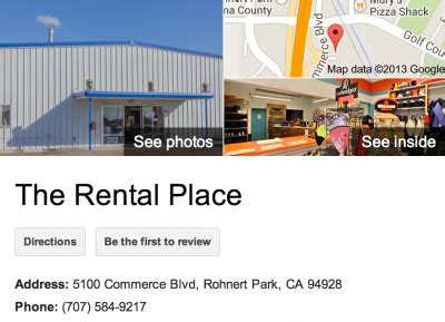 The rental place. The Rental Place(U-Haul Neighborhood Dealer) 824 reviews. 21500 8th St E Sonoma, CA 95476. (707) 996-1701. Hours. 