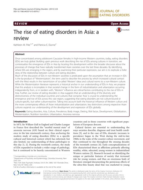 The rise of eating disorders in Asia: a review - PubMed