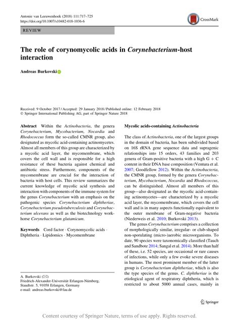 The role of corynomycolic acids in Corynebacterium-host interaction