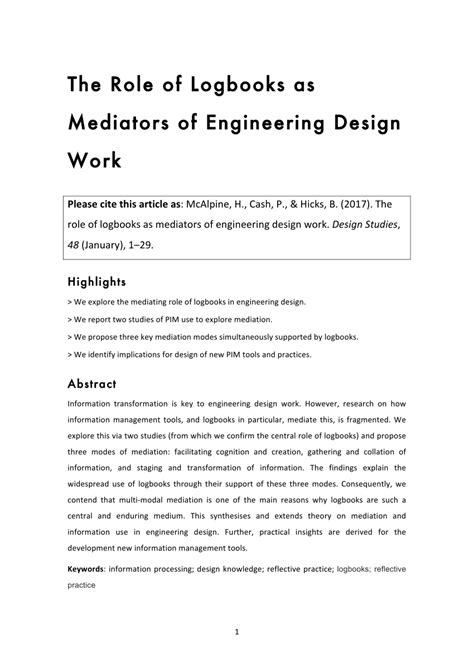 The role of logbooks as mediators of engineering design work