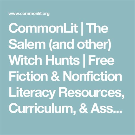 The salem and other witch hunts commonlit. Things To Know About The salem and other witch hunts commonlit. 