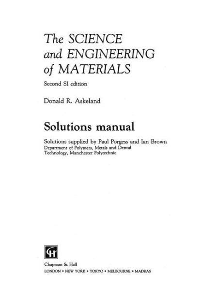 The science and engineering of materials solution manual. - Comprehensive fluid mechanics and hydraulic machines a lab manual.