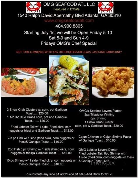 The seafood menu atlanta. Jul 14, 2023 · Lil Baby Announces the Opening of His "Seafood Menu Restaurant & Lounge" in Atlanta. The rapper’s new food venture will serve seven custom sauces including Caribbean Jerk Butter, Lemon Butter ... 