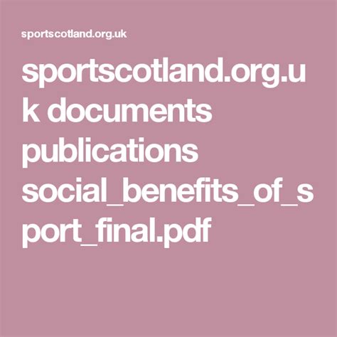 The social benefits of sport - Sportscotland