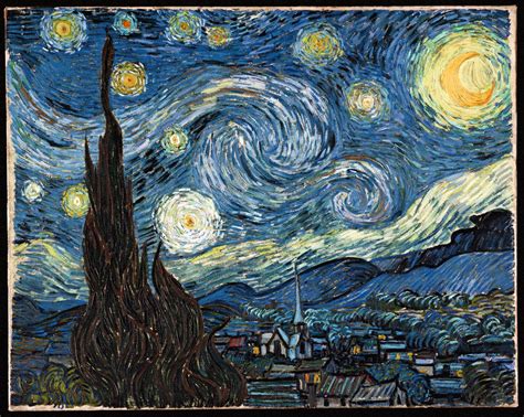 The Starry Night (Dutch: De sterrennacht) is an oil-on-canvas painting by the Dutch Post-Impressionist painter Vincent van Gogh painted in June 1889. It depicts the view from the east-facing window of his asylum room at Saint-Rémy-de-Provence, just before sunrise, with the addition of an imaginary village.. 
