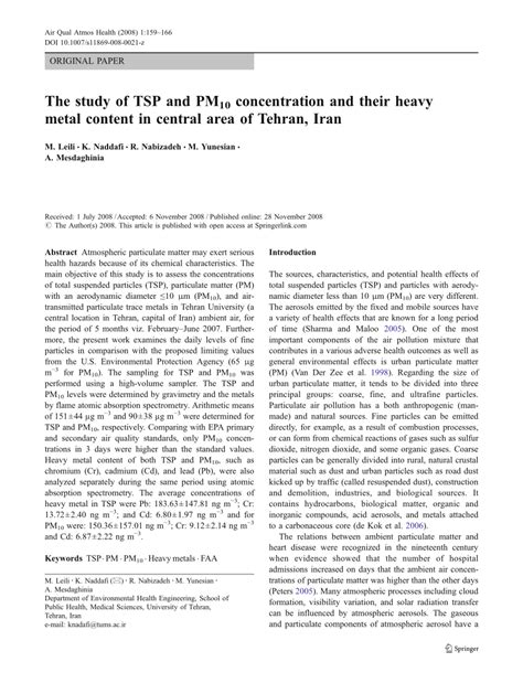 The study of TSP and PM10 concentration and their …