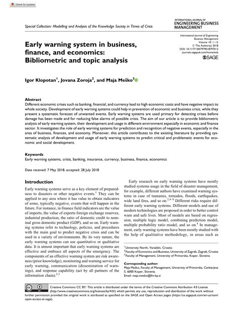 The study on the development of the financial sector early warning system