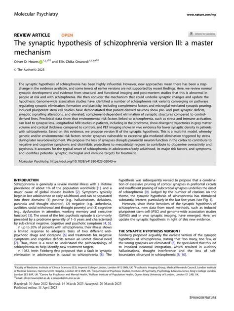 The synaptic hypothesis of schizophrenia version III: a master ...