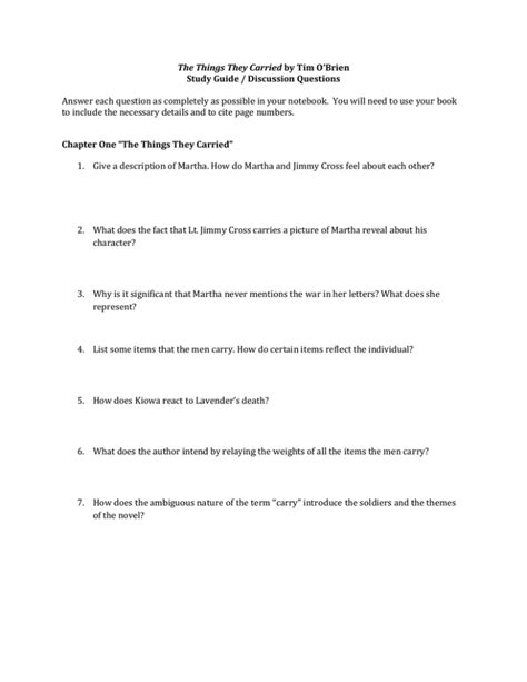 The things they carried study guide questions. - Mcgraw hill companies night study guide answers.