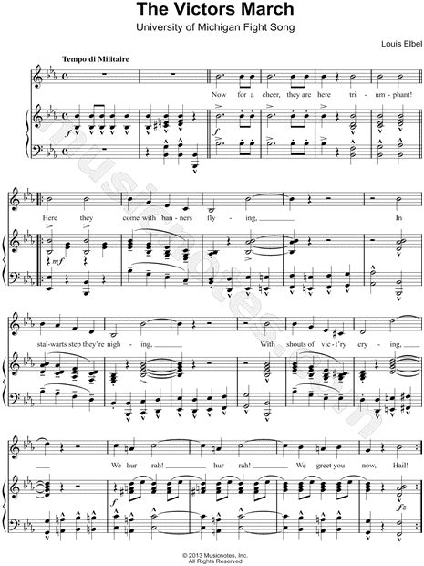 The victors fight song. The Michigan Fight Song, played using sheet music available here: http://www.lib.umich.edu/files/libraries/music/victors.pdf (this is a new link)I made just ... 