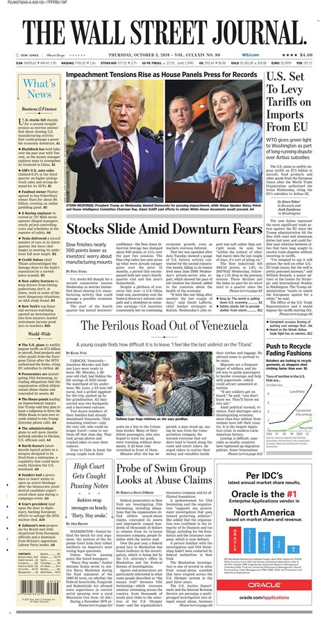 The wall street journal newspaper. Find the latest news coverage from today's print edition of The Wall Street Journal and gain access to past print issues 