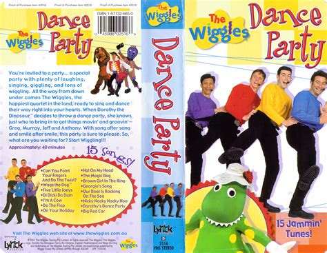 The wiggles dance party 1995. Big Red Car (titled Dance Party in the US and Canada) is the third Wiggles video released on October 9, 1995. This marks the debut of Wags the Dog and two vehicles, the titular Big Red Car and The S.S Feathersword. The video features 15 songs such as "Wags the Dog", "I'm a Cow", "Hat On My... 