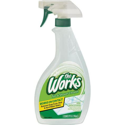 The works cleaner. The Works Tub & Shower Cleaner is a spray cleaner that removes rust, soap scum, and hard water stains from showers, tubs, sinks, and shower doors. It is quick, … 