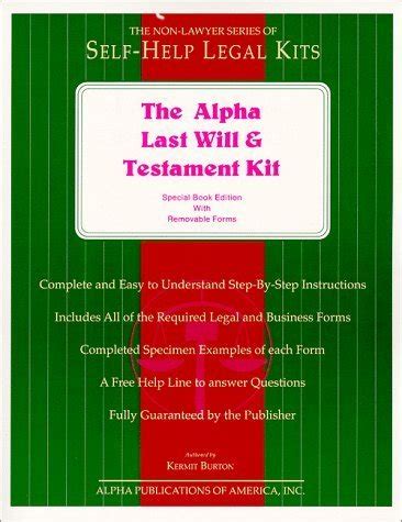 Read The Alpha Last Will And Testament Kit Special Book Edition With Removable Forms By Kermit Burton