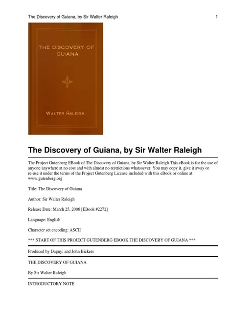 Read Online The Discovery Of Guiana With Related Documents By Walter Raleigh