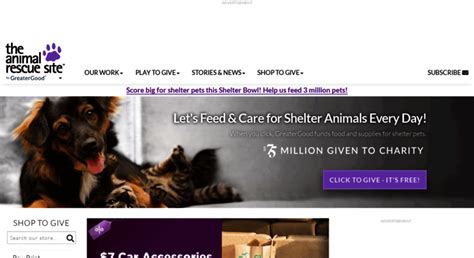 Theanimalrescuesite.com. Your actions at The Animal Rescue Site have raised the value of over 892790083 bowls of food for shelter animals in need. Click to give to animal rescue ... 