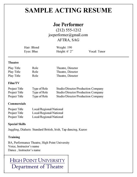 Theatre Resume Template Google Docs Resume Objective Examples
