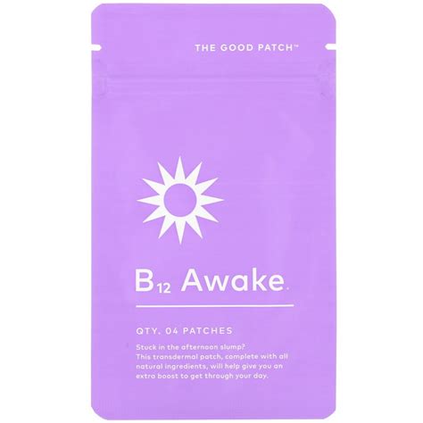 Thegoodpatch. The Good Patch B12 Awake Patch with Plant-Based Ingredients, Infused with Caffeine, B12, and Green Tea Extract, Designed to give Your Day a Boost (8 Total Patches) $21.98 $ 21 . 98 ($2.75/Count) Get it as soon as Friday, Mar 8 