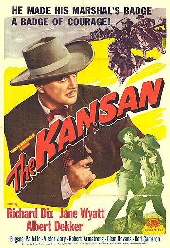 The Kansan is a mature Western for its day (1943), and incorporates lots of gunfire, fist fights, saloon scenes, and smoking as well as card playing.The hero is a man named John Bonniwell (Richard Dix, a star in his day). . 