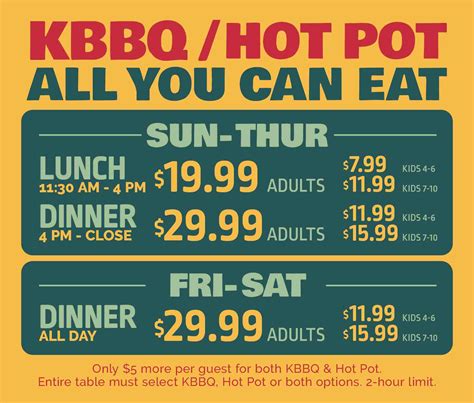 Thekpot price. HOURS OF OPERATION: Sunday – Thursday: 12:00 PM – 10:30 PM. Friday – Saturday: 12:00 PM – 11:30 PM. Last seating is one hour before closing. 