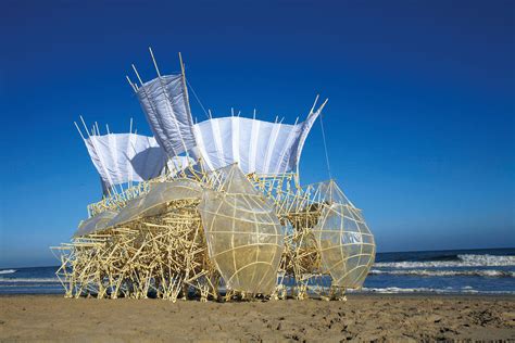 Theo jansen. Somewhere between art and engineering we find the fantastical creatures of Theo Jansen, giant structures resembling prehistoric skeletons walking along a Dutch beach. Born in 1948 in Scheveningen, a small coastal town in the Netherlands, Jansen tried out several careers before finding his passion. Initially enrolled in a physics degree 