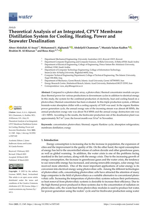 Theoretical Analysis of an Integrated, CPVT Membrane Distillation ...