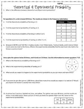 Theoretical And Experimental Probability Worksheet