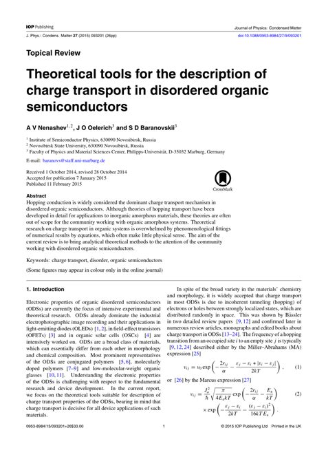 Theoretical description of charge transport in disordered organic ...