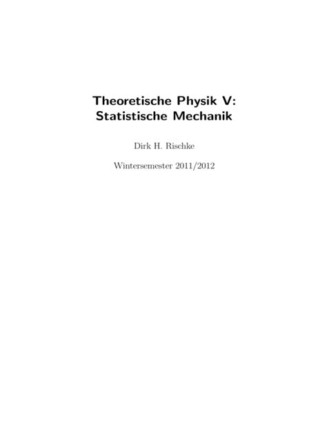 Theoretische Physik V: Statistische Mechanik -