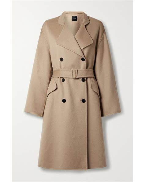 Theory Double Breasted Belted Coat in Natural Lyst