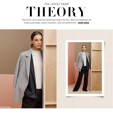 Theory clothing. Offer valid in Theory U.S. retail stores and online at theory.com in select countries. Offer may not be used at Theory Outlet channels. Offer valid on full priced products only. Sale Merchandise, Theory gift cards, Common Projects products are excluded. Good Wool styles H0101113, J0701615, H0101234, H0101632, I0001201, I0301199 are excluded. 