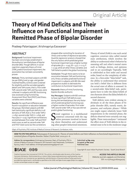 Theory of mind deficits in bipolar affective disorder