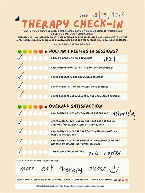 Therapy Check in Worksheet Etsy