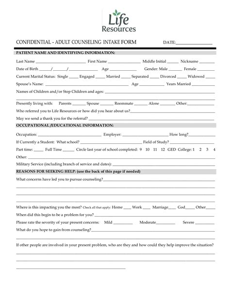 Therapy Intake Form & Template Free PDF Download