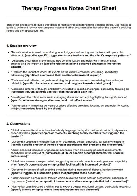 Therapy Progress Notes Cheat Sheet & Example Free PDF Download