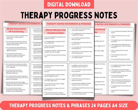 Therapy Progress Notes Cheat Sheet Phrases and Statements Counselor