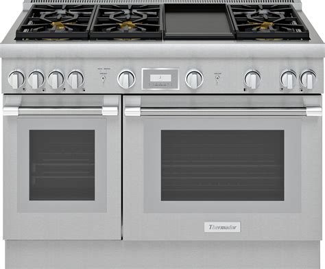 Thermador 48 range. Thermador 48-inch Ranges with Griddle are available in Dual Fuel or Gas models, with options for 27-inch and 24-inch depths for enhanced flexibility. 36-inch Ranges. Thermador 36-inch Ranges are available in Dual Fuel, Gas, and Induction models, and offer a full-color touchscreen plus a 4.9 cubic foot Oven. 