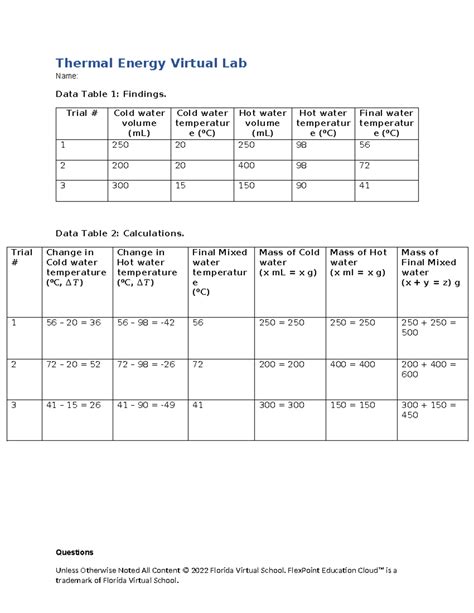 Thermal energy virtual lab answers. .  ...