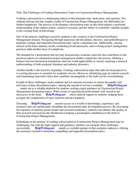 Thesis Topics For Construction Project Management